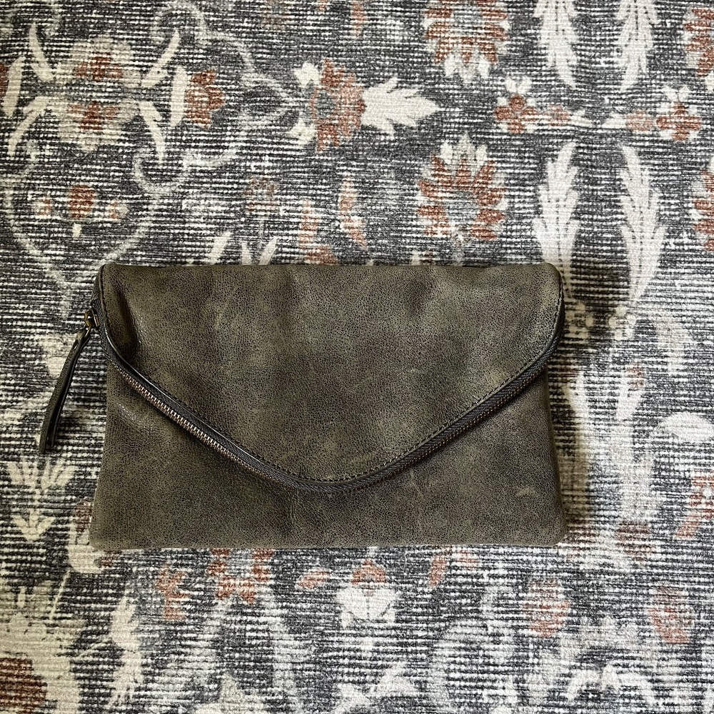 J.Crew Factory Gray Leather Envelope Clutch